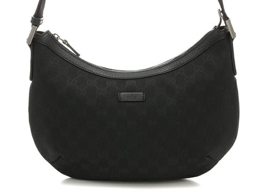 Gucci Embossed Leather Bag Hobo Canvas Black